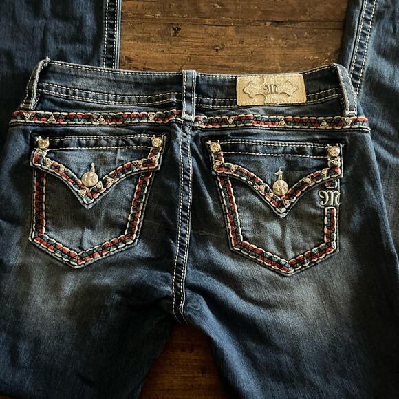 Miss Me Y2k Mid Rise Slim Boot Blinged Denim Jeans 28 - Picture 3 of 4